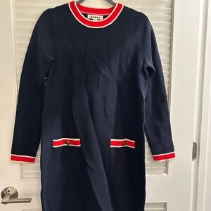 Boden Long Sleeve Navy Dress with Red and White Trim